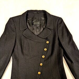 Rena Lange Womens Black Silk Blend Asymmetric Gold Button Blazer Jacket Size 6